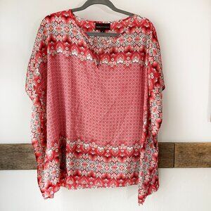 Dana Buchanan Red‎ White Handkerchief Top Blouse M Geometric